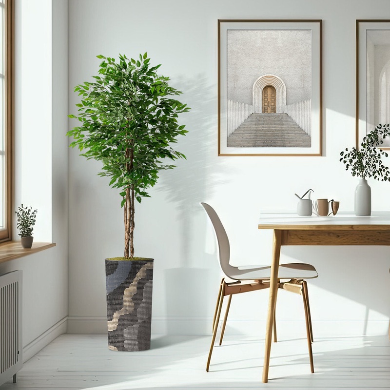 Tall Fake Plants Faux Ficus Tree in Neutral Pattern Planter Indoor And Outdoor Artificial Plants SIGNLEADER Base Color: Gray