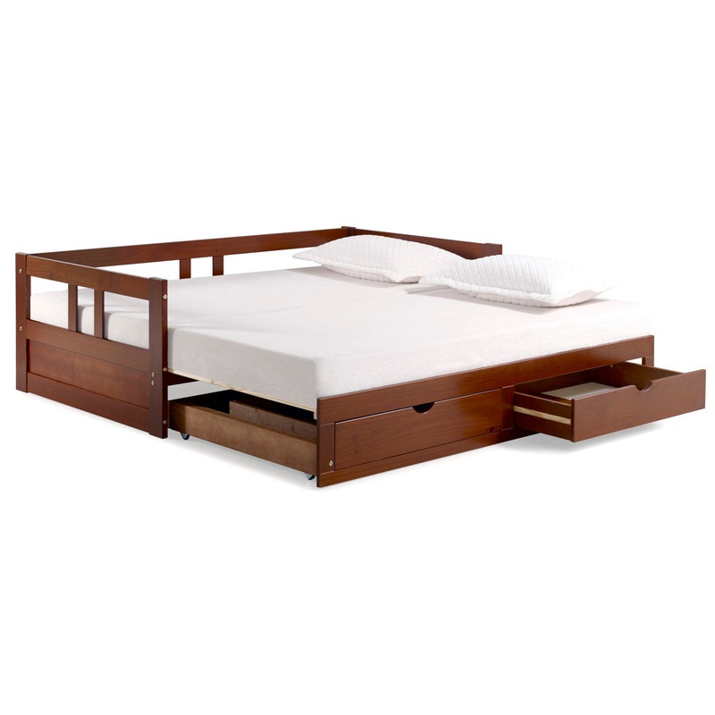 Bechtold Twin to King Solid Wood Frame Extendable Daybed With 2 Drawers And Trundle Guest bed Harriet Bee Bed Frame Color: Chestnut