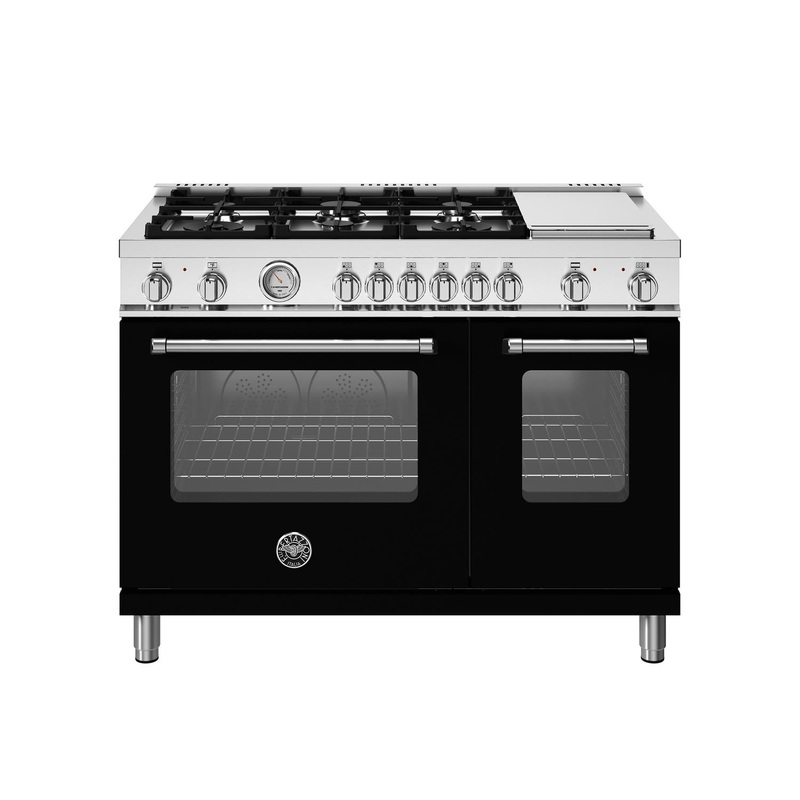 Bertazzoni MAS486GDFMNEV 48 Inch Dual Fuel Range, 6 Burners And Griddle, Electric Oven Nero Matt