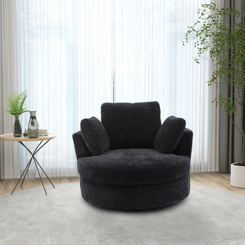 Dahlonega 42″ Wide Swivel Barrel Chair Rosdorf Park Fabric OR Leather Type: Black Chenille