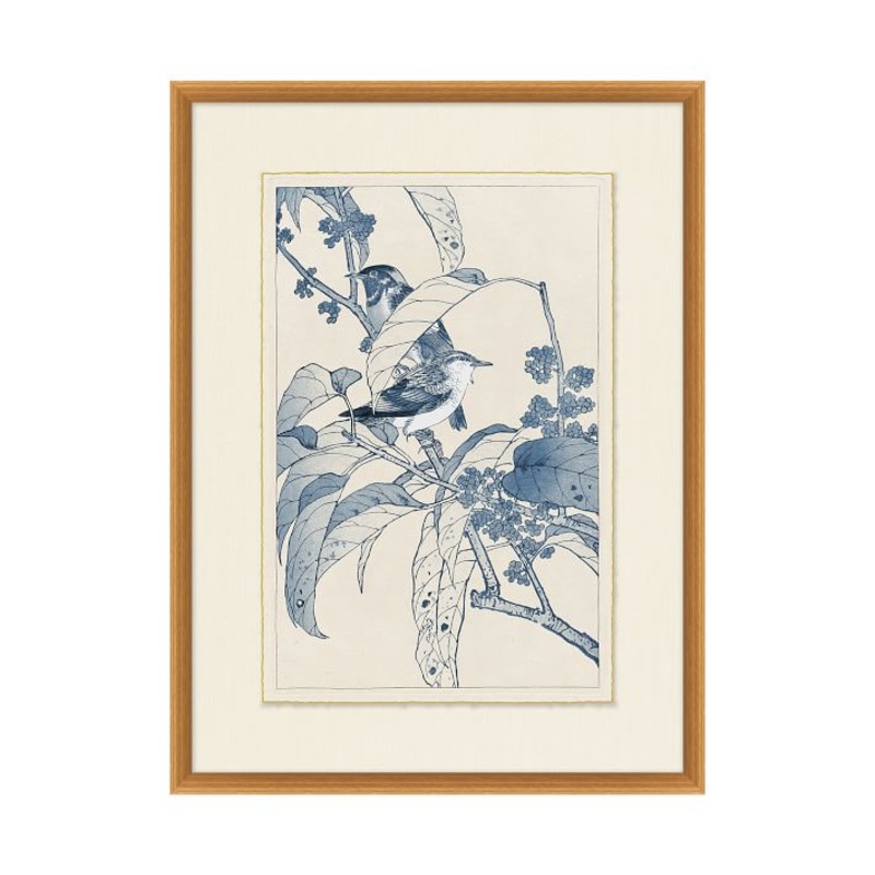 Birds In Blue Paper Print With Frame