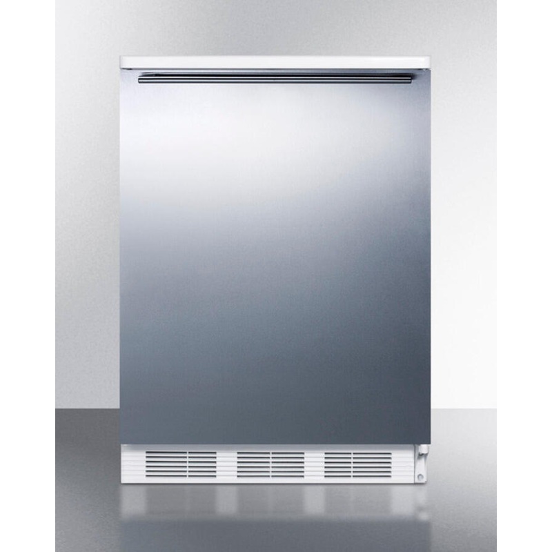 Summit FF6BISSHH Built-In Undercounter All-Refrigerator For General Purpose Use W/Automatic Defrost, Stainless Steel Wrapped Door, Horizontal Handle, And White Cabinet