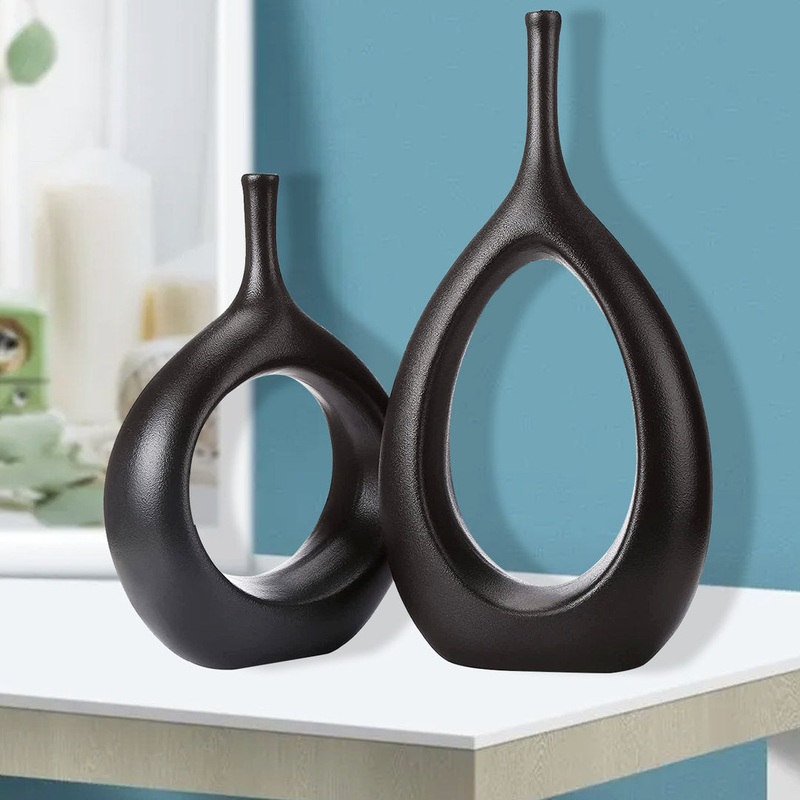 2 Piece Dinges Ceramic Table Vase Set Orren Ellis Color: Black