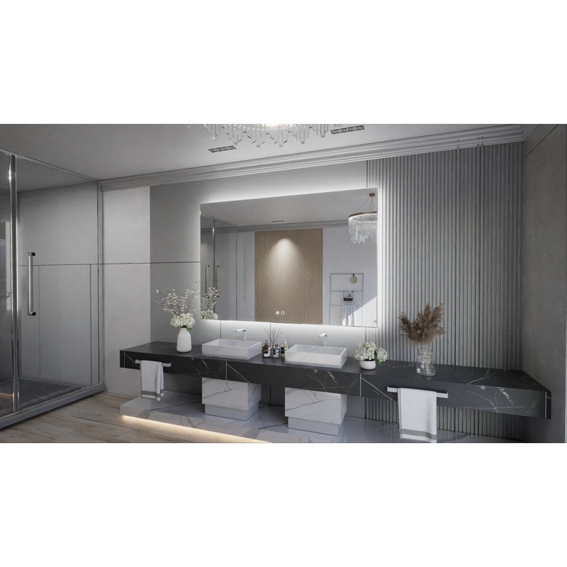 Adorna LED Backlit Frameless Lighted Bathroom Vanity Mirror Wall Mirror Dimmable Anti Fog Orren Ellis Size: 32″ x 48″