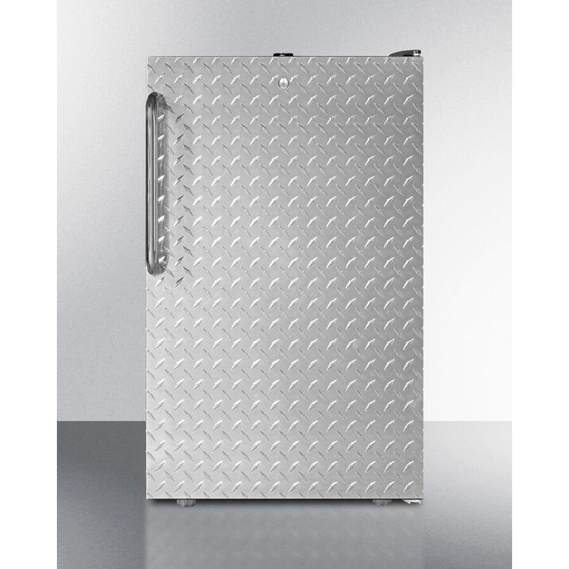 Summit FS408BLBI7DPL Commercially Listed 20″ Wide Built-In Undercounter All-Freezer, -20 C Capable With A Lock, Diamond Plate Door And Black Cabinet