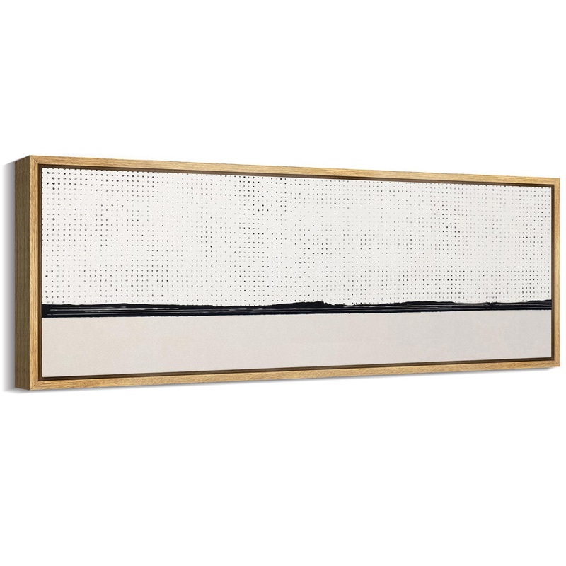 Geometric Line Minimal Landscape Minimalist Dotted Horizon Line In Monochrome Framed Print IDEA4WALL Size: 20″ H x 60″ W x 1.5″ D