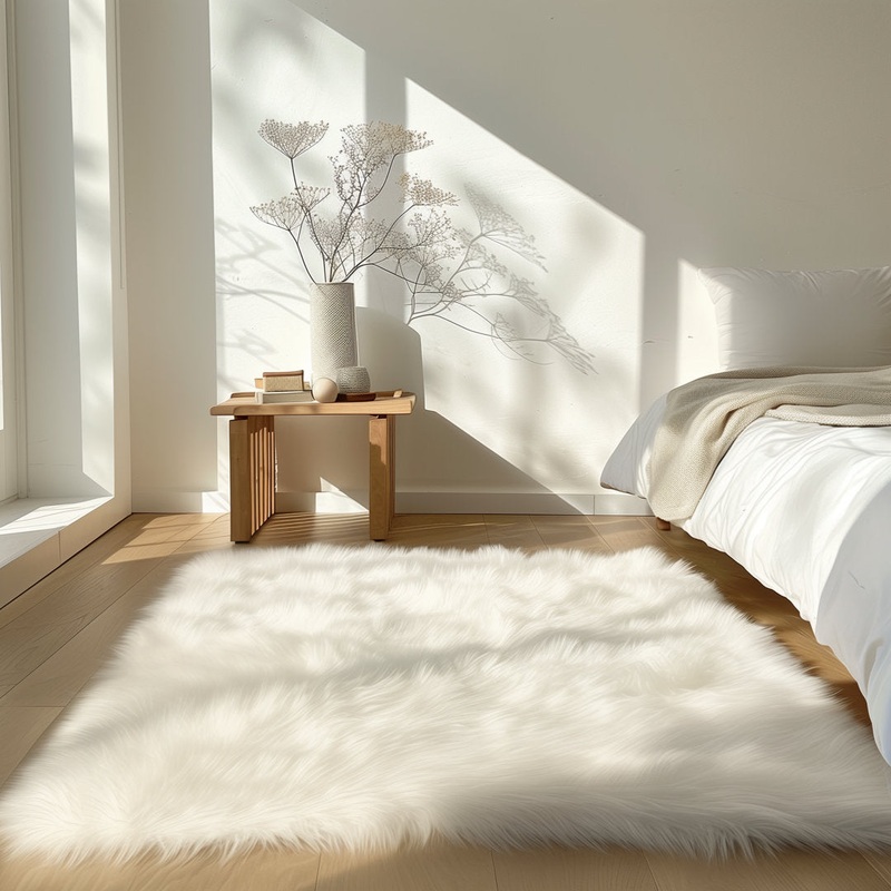 Kayzlynn Shag Faux Sheepskin White Rug Everly Quinn Rug Size: Rectangle 6′ x 9′