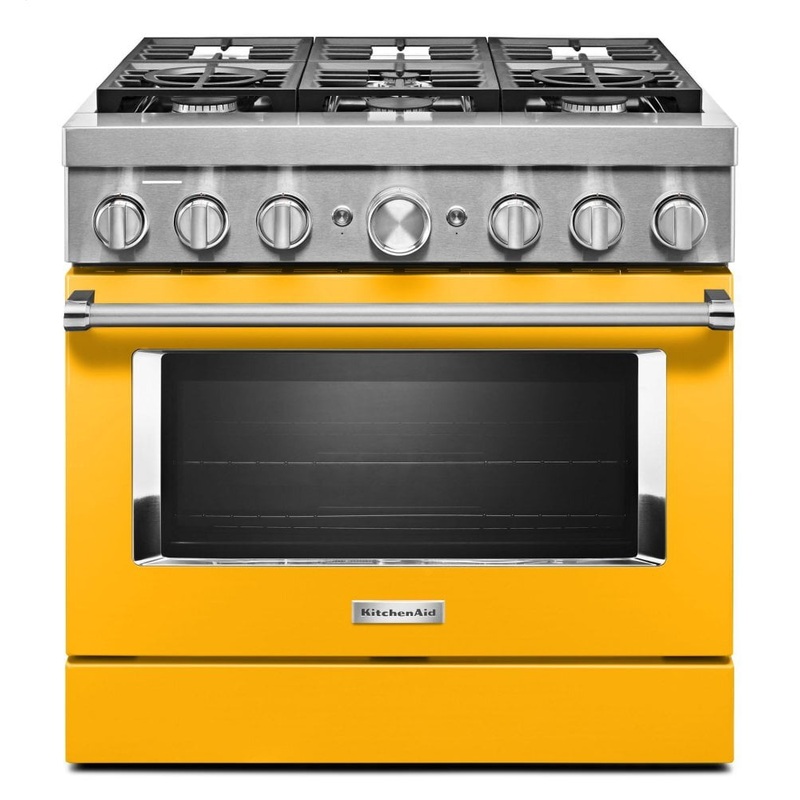 Kitchenaid KFDC506JYP Kitchenaid 36” Smart Commercial-Style Dual Fuel Range With 6 Burners – Yellow Pepper