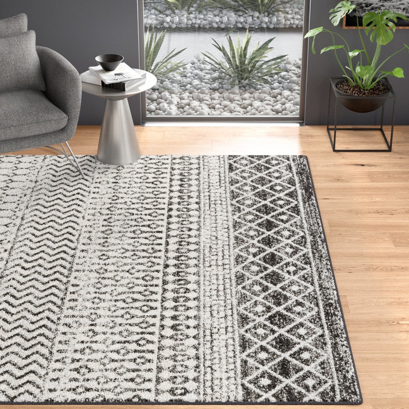 Lashavia Machine Woven Ivory/Dark Charcoal Area Rug Union Rustic Rug Size: Rectangle 7’10” x 11′