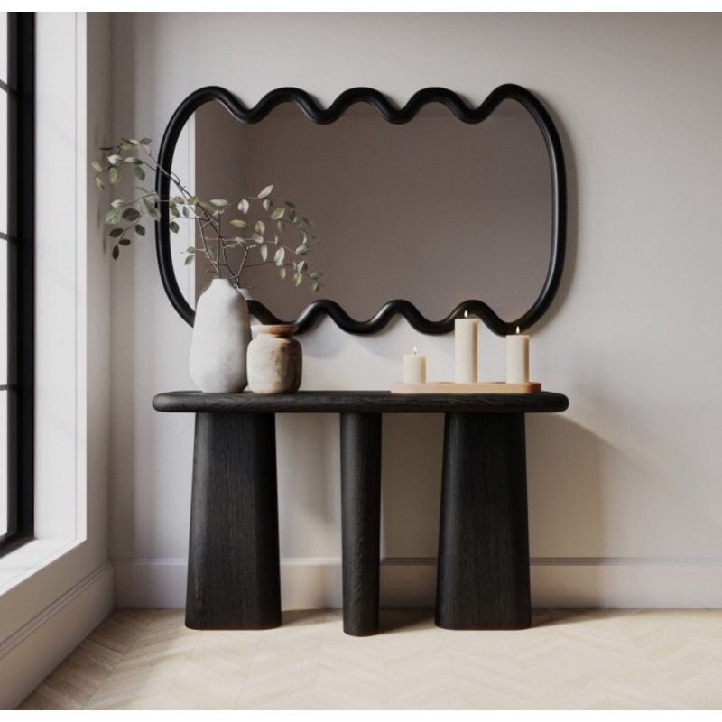 Whimsical Wave Wall Mirror – Ebony Hue