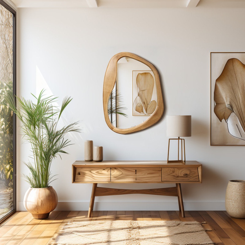 Asymmetrical Pine Wood Frame Wall Mirror Wade Logan