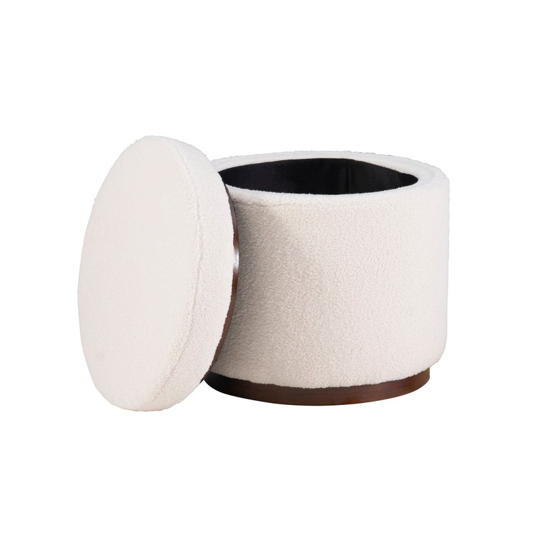 Thurleigh Round Sherpa Ottoman with Storage Lark Manor Body Fabric: Natural Sherpa Fabric