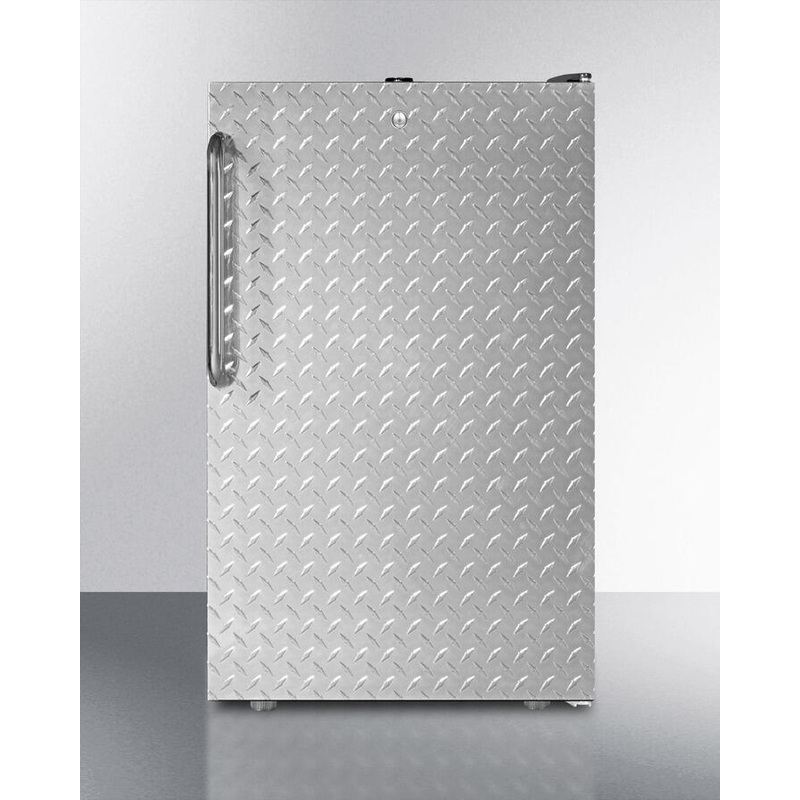 Summit FF521BLBI7DPL Commercially Listed 20″ Wide Built-In Undercounter All-Refrigerator, Auto Defrost With A Lock, Diamond Plate Wrapped Door And Black Cabinet