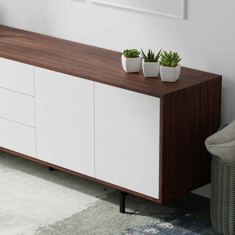 Anirvin TV Stand for TVs up to 88″ Wade Logan Color: Walnut/White/Black
