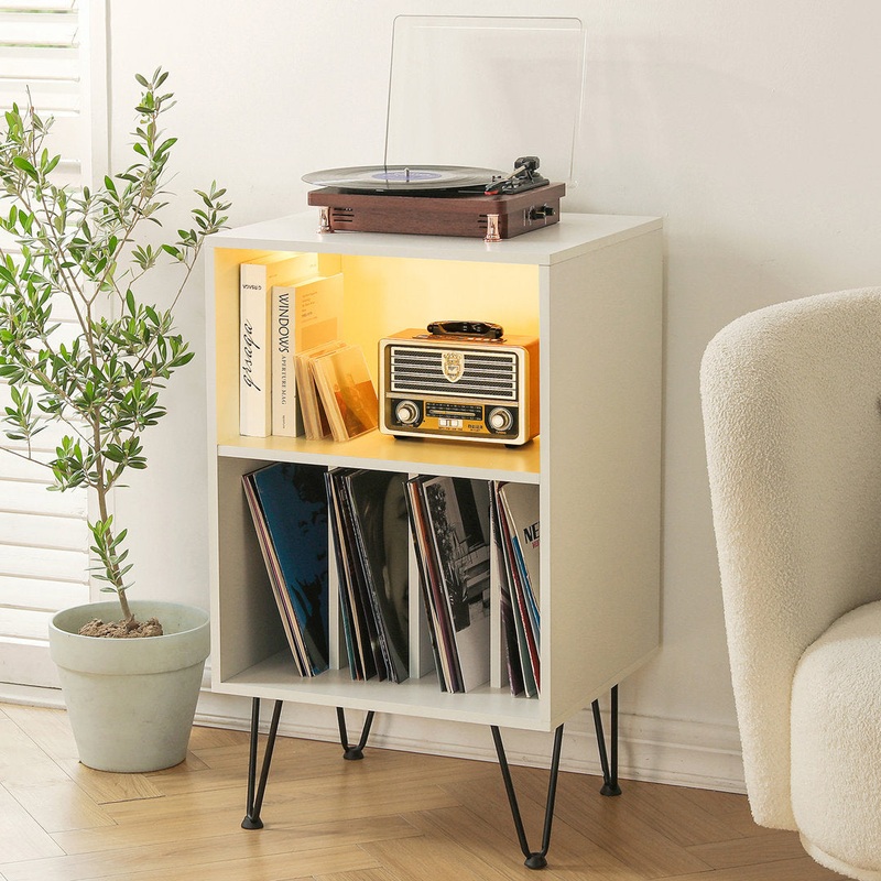 Audio Rack with LED Lights George Oliver Color: White