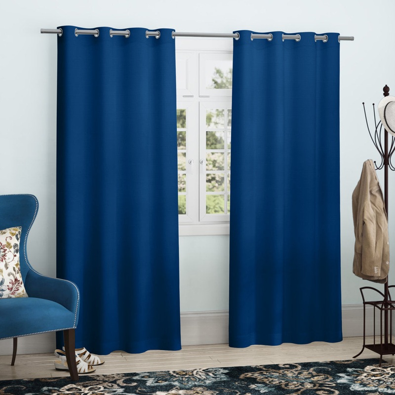 Bertrand Solid Semi-Sheer Outdoor Grommet Curtain Panels (Set of 2) Red Barrel Studio Curtain Color: Azure Size per Panel: 54″ W x 108″ L
