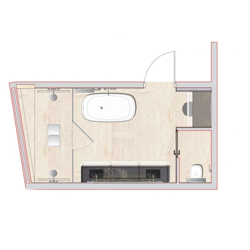 Boffi Uppers Units Full Bathroom with Ecowood Planked Sand Finish