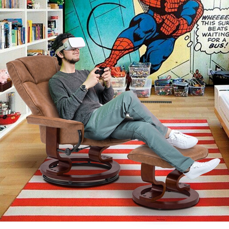 Padang Sidempuan Swivel Recliner, Multi-Position Leisure Chair with Ottoman and Adjustable Back, Faux Leather Corrigan Studio Fabric: Saddle Faux Leather