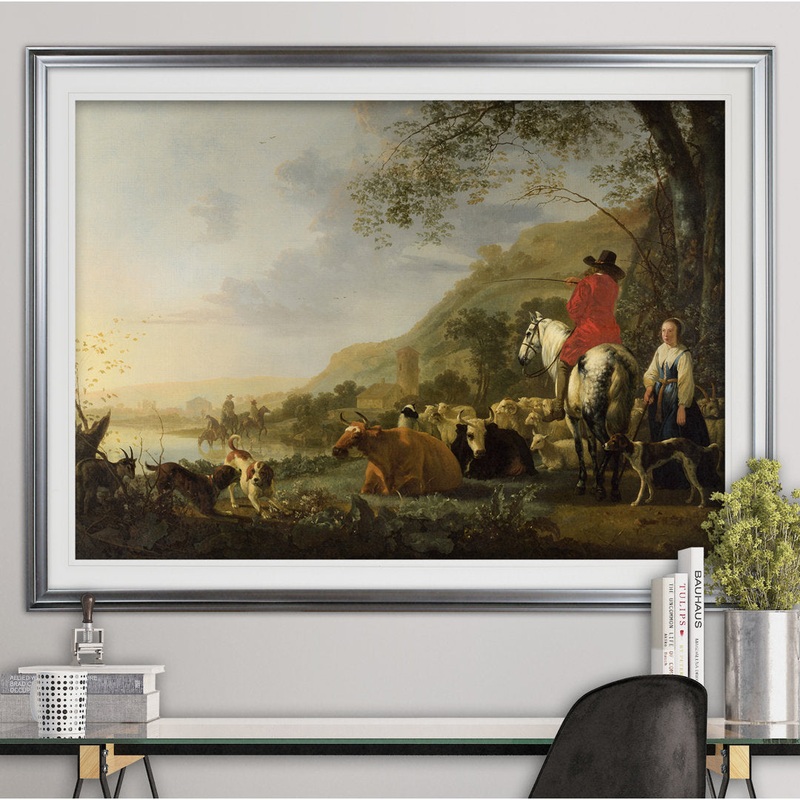 Hilly Landscape’ Oil Painting Print Lark Manor Mat Color: White Mat Size: 31″ H x 43″ W x 1.5″ D Format: Black Framed