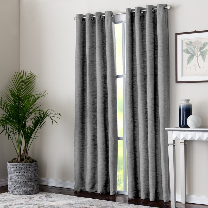 Koopman 100% Polyester Room Darkening Textured Solid Color Curtain Panel with Grommet Top  Breakwater Bay Curtain Color: Charcoal Size per Panel: 50″ W x 63″ L