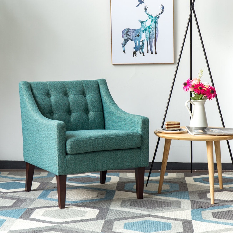 Clopton 26″ Wide Mid-Century Modern Tufted Accent Armchair Hashtag Home Fabric: Nubby Green Polyester Blend