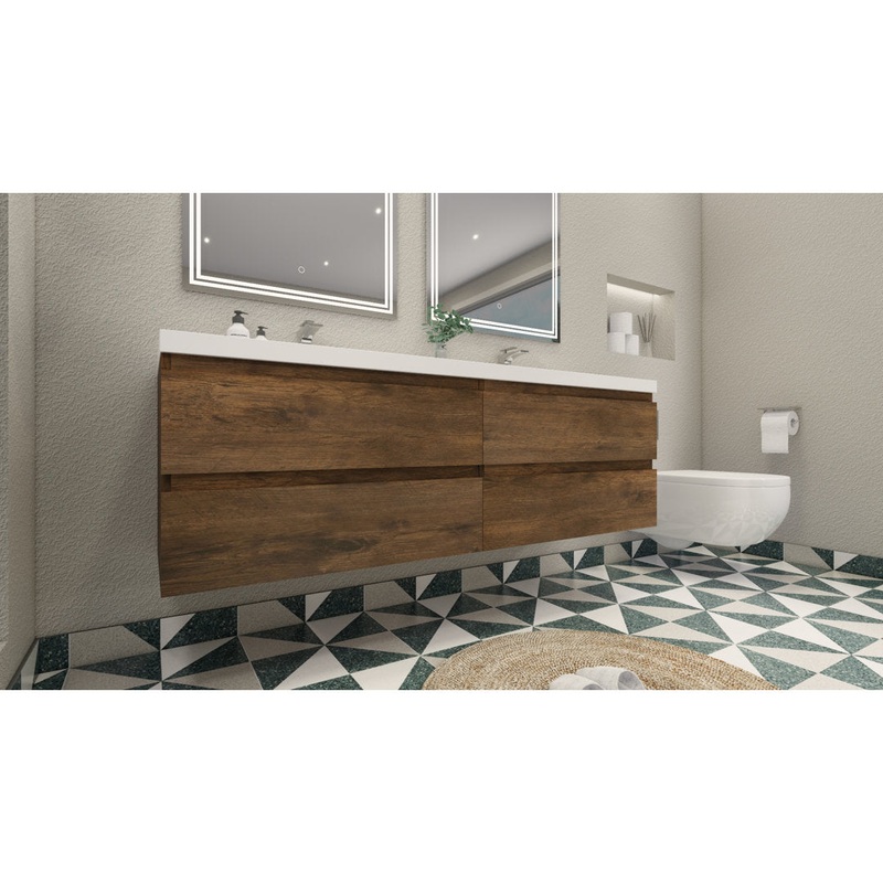 Aylanna 72″ Wall-Mounted Double Bathroom Vanity Set Wade Logan Base Finish: Rosewood