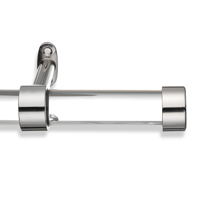 Cambria Designer Series 1 1/8 In Dia. Clear Acrylic Fixed Length Curtain Rod w/ End Cap MODE Size: 162″ Finish: Polished Nickel