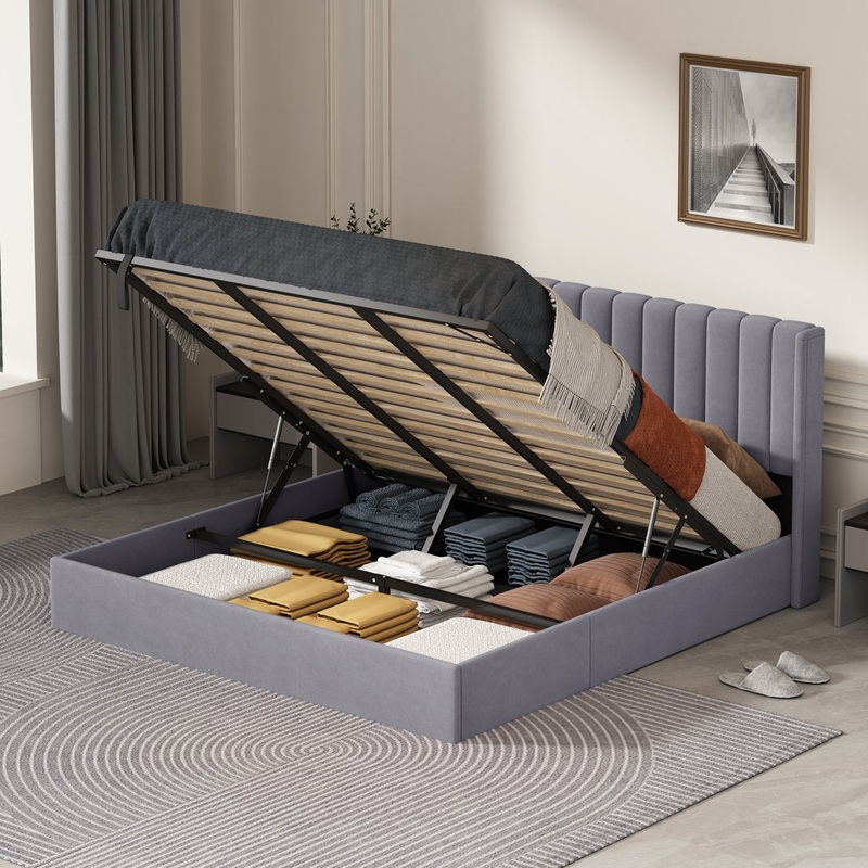 Daizia Lift Up Storage Platform Bed with Wingback Headboard Latitude Run Color: Gray Size: King