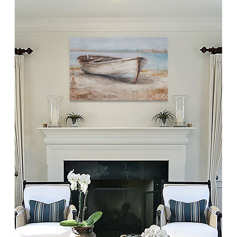 Embellished Whitewashed Boat – Print Beachcrest Home Size: 24″ H x 36″ W  Format: Wrapped Canvas