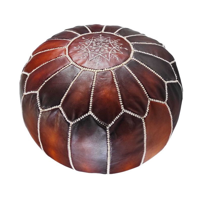 Handmade Moroccan Genuine Leather Ottoman Red Barrel Studio Leather Type: Tobacco Brown Genuine Leather