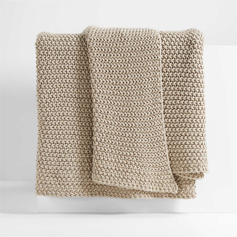 Organic Cotton Sand Beige Chunky Knit Bed Throw Blanket