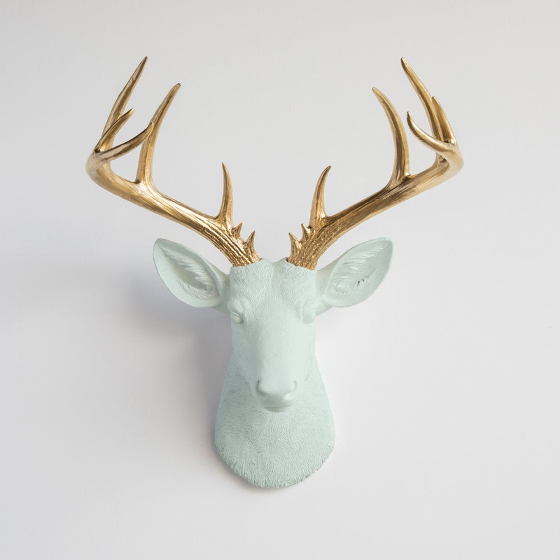 Large Deer Head Faux Taxidermy Wall Dcor Millwood Pines Color: Mint/Gold