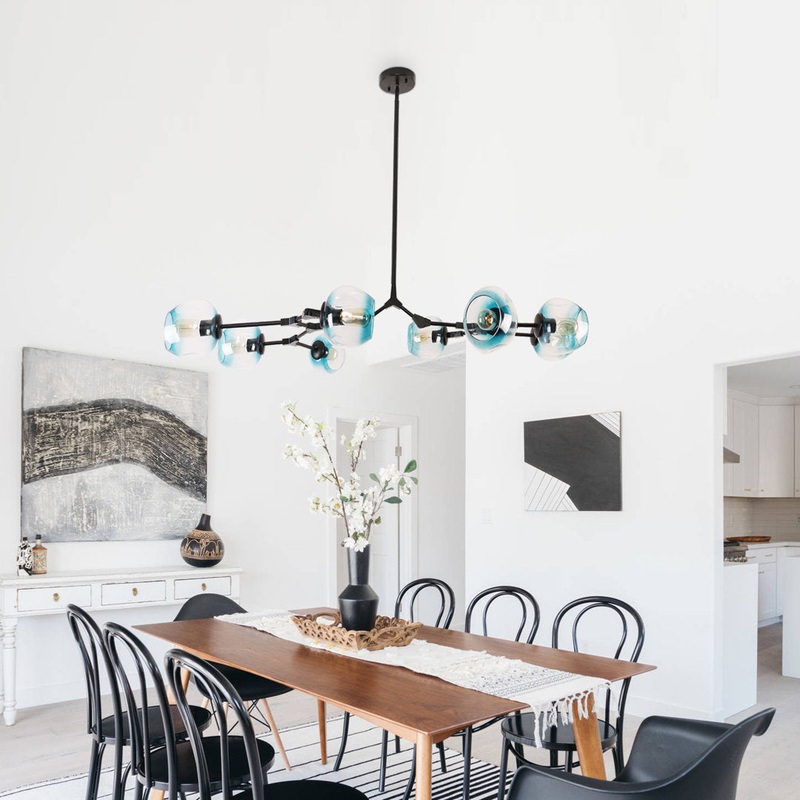 Pendent 8 – Light Sputnik Modern Linear Chandelier George Oliver Shade Color: Blue Finish: Black
