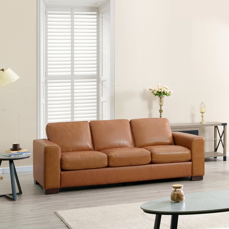 Ajmy Genuine Leather Square Arm Sofa Couch Oversized Deep Seat Sofa Modern Upholstered Sofa Hokku Designs Leather Type: Espresso Genuine Leather