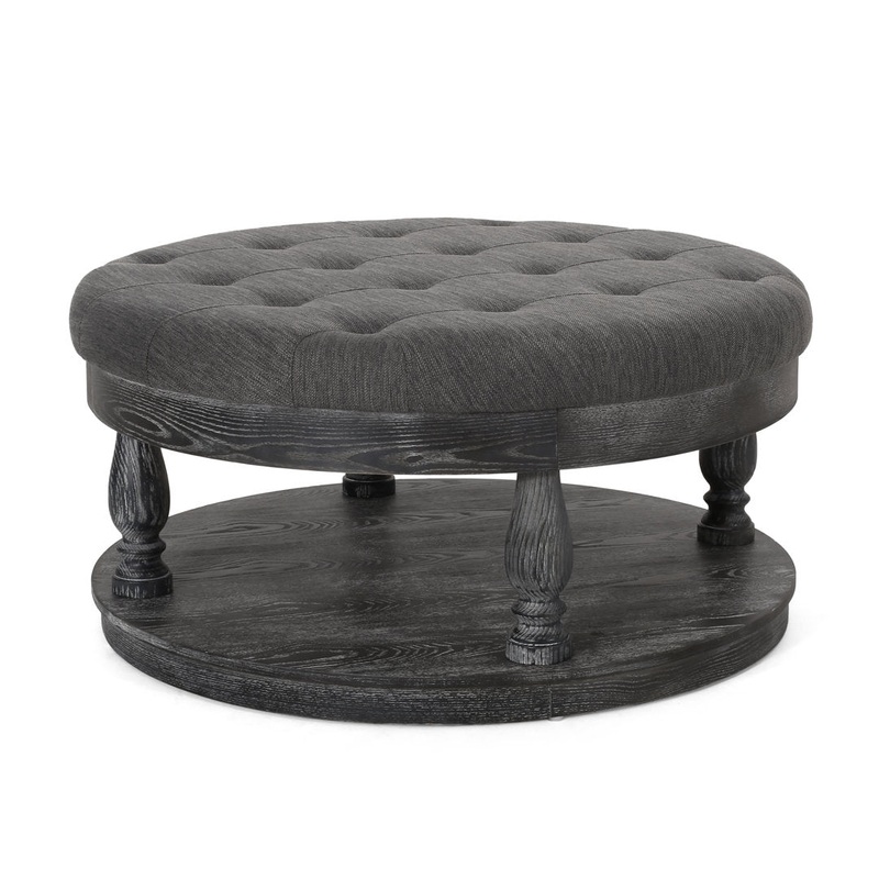 Tawney 40″ Wide Tufted Round Cocktail Ottoman with Storage Rosalind Wheeler Leg Color: Gray Body Fabric: Charcoal Polyester