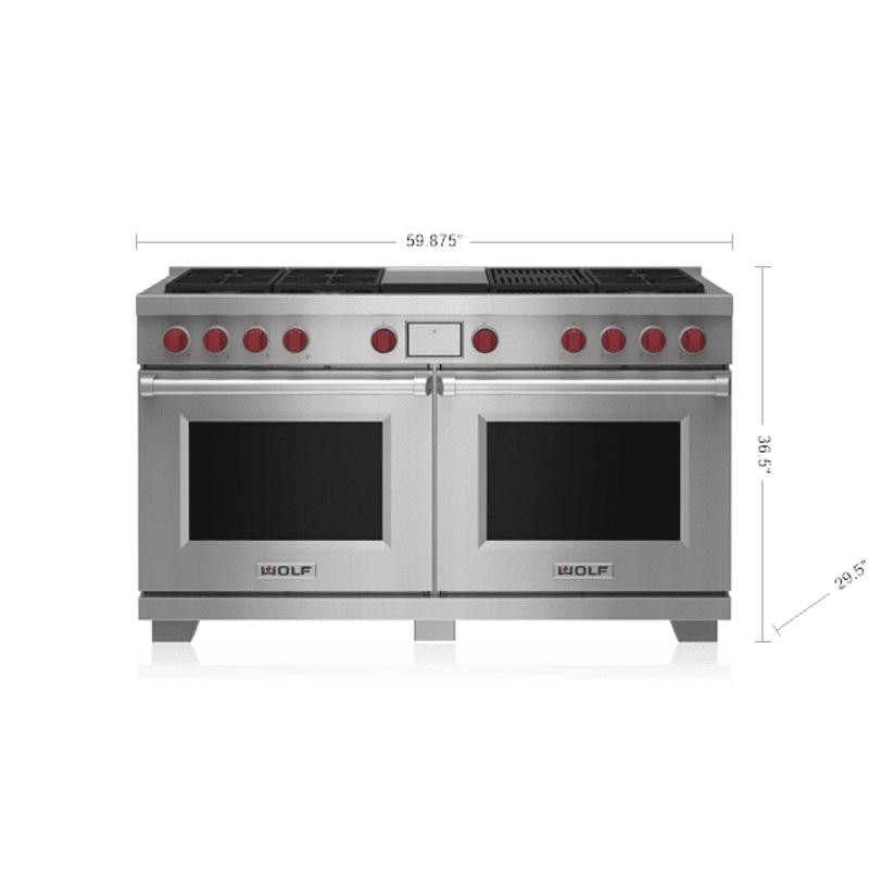 Wolf DF60650CGSP 60″ Dual Fuel Range – 6 Burners, Infrared Charbroiler And Infrared Griddle