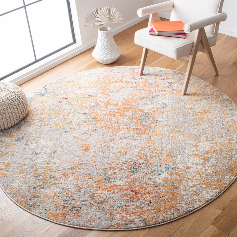 Besfort Abstract Ivory/Orange Area Rug Wade Logan Rug Size: Round 6’7″