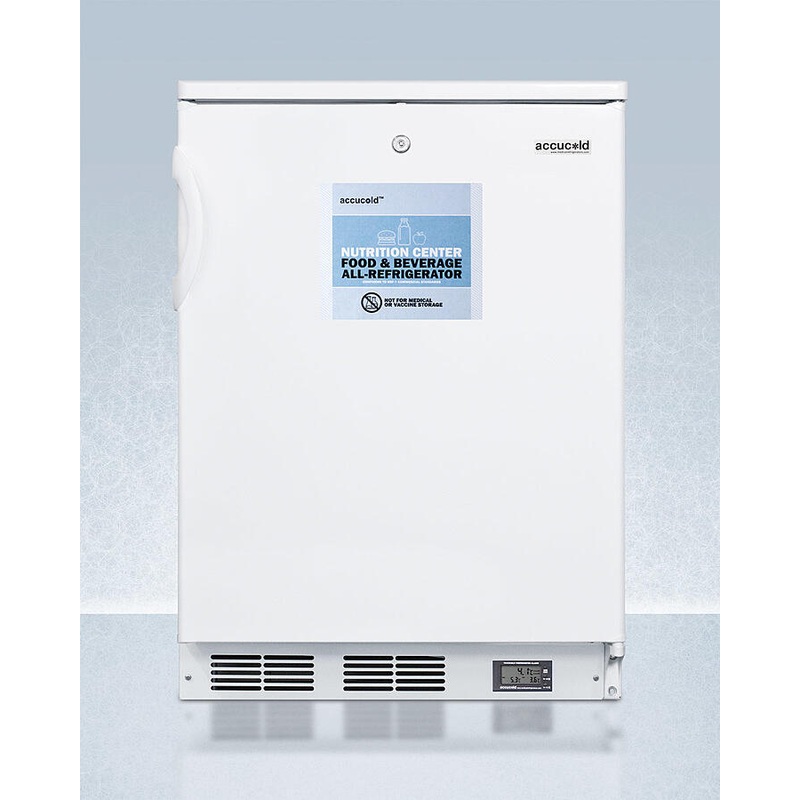 Summit FF6LW7NZ Commercially Approved Nutrition Center Series All-Refrigerator In White For Freestanding Use, With Front Lock And Digital Temperature Display