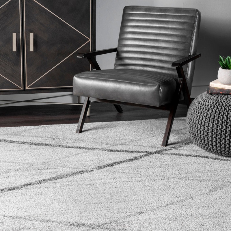 Amii Abstract Stripe Contemporary Ivory/Gray/Charcoal Area Rug Wrought Studio Rug Size: Square 7’6″