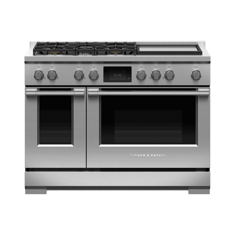 Fisher & Paykel RDV3485GDN Dual Fuel Range, 48″, 5 Burners With Griddle, Self-Cleaning