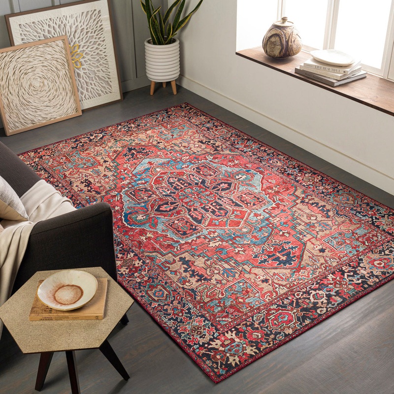 Fleckenstein Oriental Bright Red/Beige/Blue Area Rug Langley Street Rug Size: Rectangle 7’6″ x 9’6″