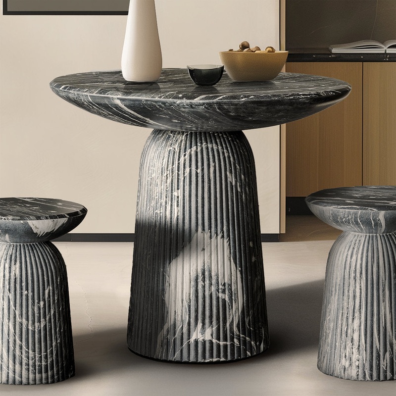 Foundry Select Faux Travertine Bistro Table Tithi Concrete Patio Table for Indoor and Outdoor Use Foundry Select Color:  Gray Faux Marble