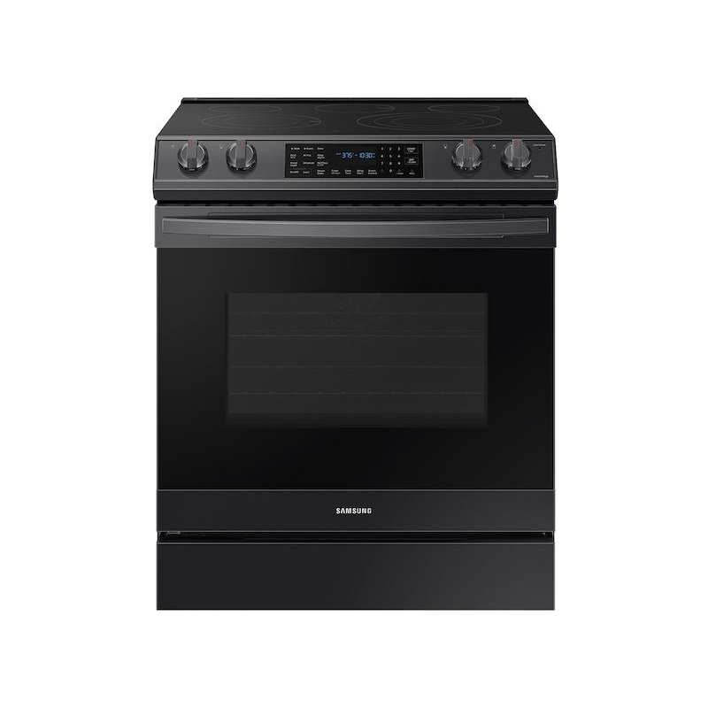 Samsung 6.3 cu. ft. Smart Slide-in Electric Range with Air Fry in Black Stainless Steel