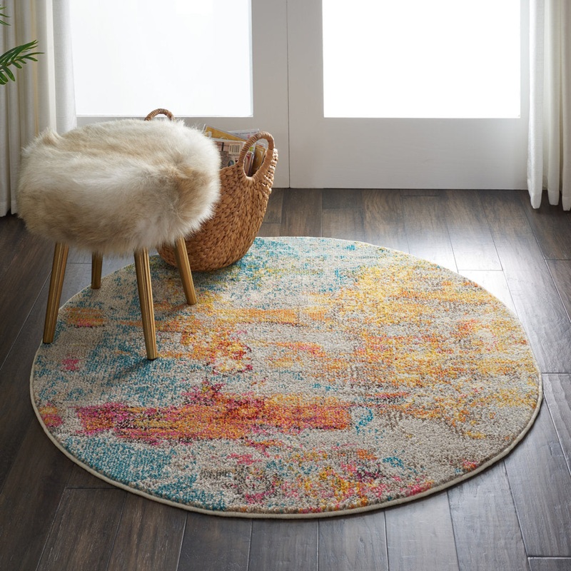 Adrihana Abstract Blue/Yellow Area Rug Williston Forge Rug Size: Round 7’10”
