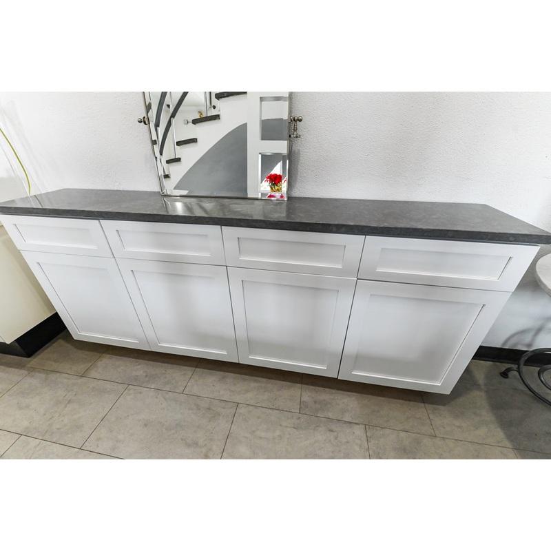 Cabico Modern 81 1/2″ White Buffet with Grey Quartz Countertop