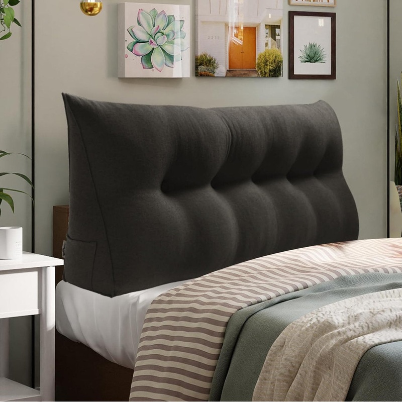 Sit-up Back Comfort Large Triangular Bolster Headboard Reading Wedge Pillow Versatile Bed Rest Positioning Support WOWMAX Color: Dark Gray Size: 20″H x 59″W