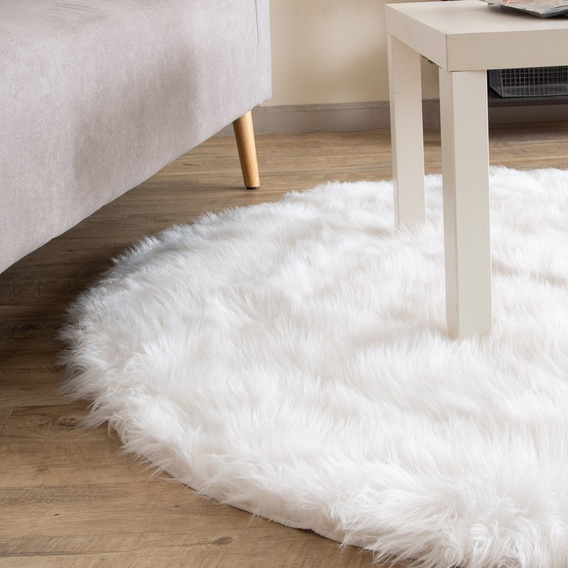 Diller White Faux Sheepskin Fur Machine Washable Shag Fluffy Area Rug Willa Arlo Interiors Rug Size: Round 3′