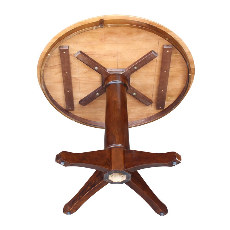 Thelma Solid Wood Pedestal Dining Table Lark Manor Base Color / Top Color: Espresso / Cinnamon Size: 29.9″ H x 36″ L x 36″ W