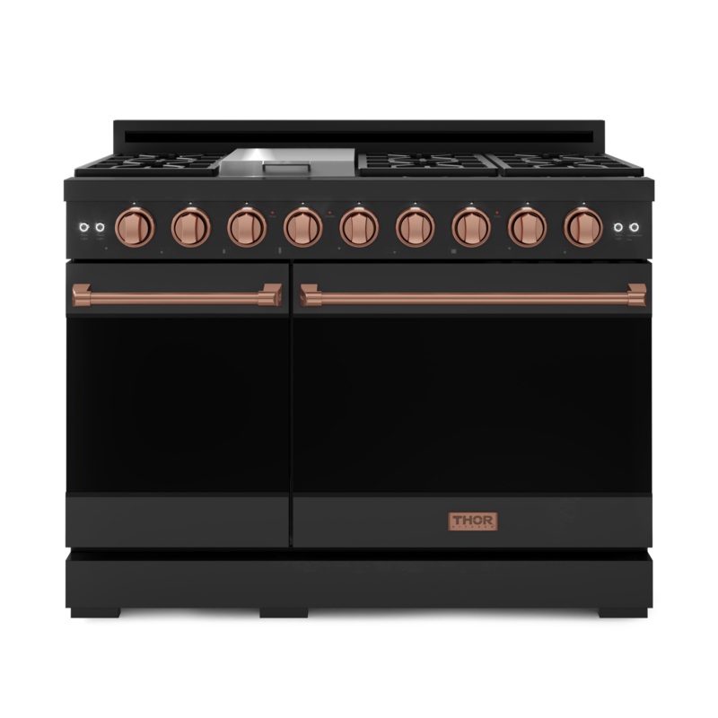 Thor Kitchen RSG48EBRSG 48 Inch Professional Gas Range With Tilt Panel Touch Control In Black/Rose Gold Gordon Ramsay Series – Rsg48Eb-Rsg