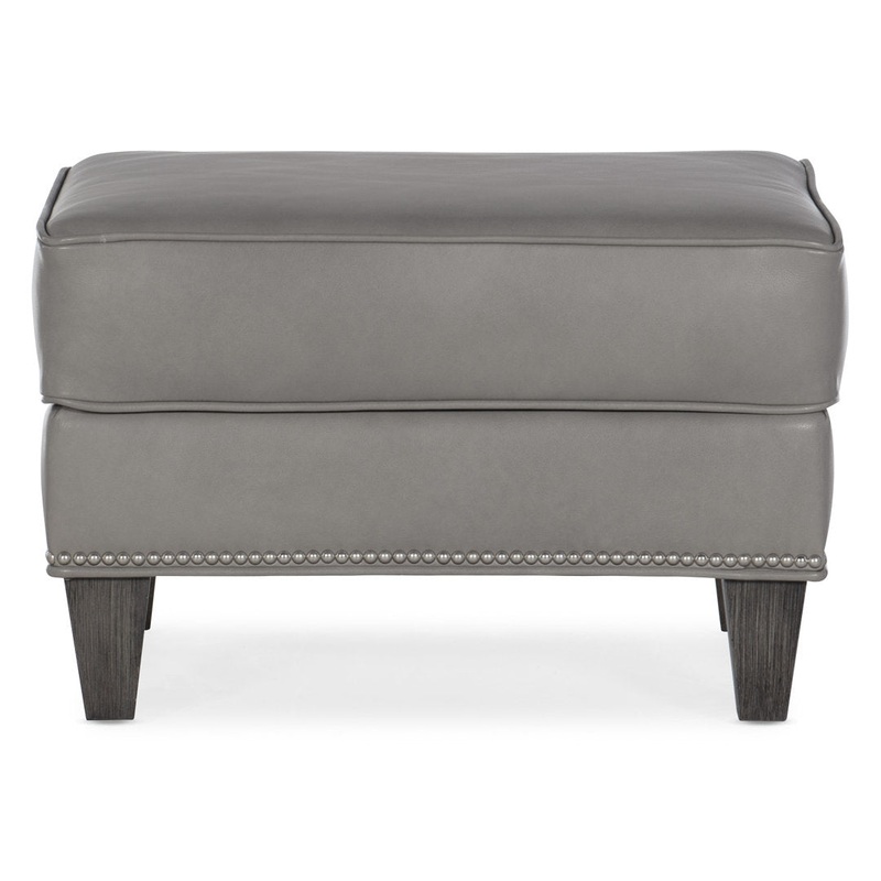 Davidson 25″ Wide Genuine Leather Rectangle Standard Ottoman Bradington-Young Leg Color: New Classiques Body Fabric: Aline Light Gray Stonewash Genuine Leather, Nailhead Detail: #9 Gunmetal